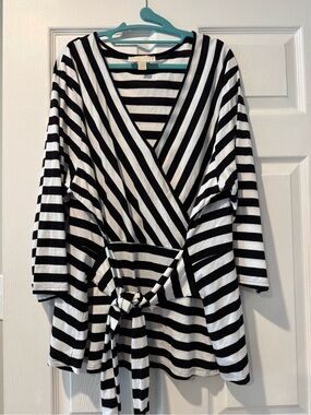 Michael Kors Black and White Striped Criss Cross Top